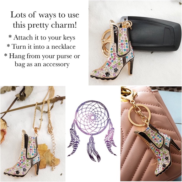 Pink and Red Crystal High Heel Boot Keychain Charm - Picture 14 of 16
